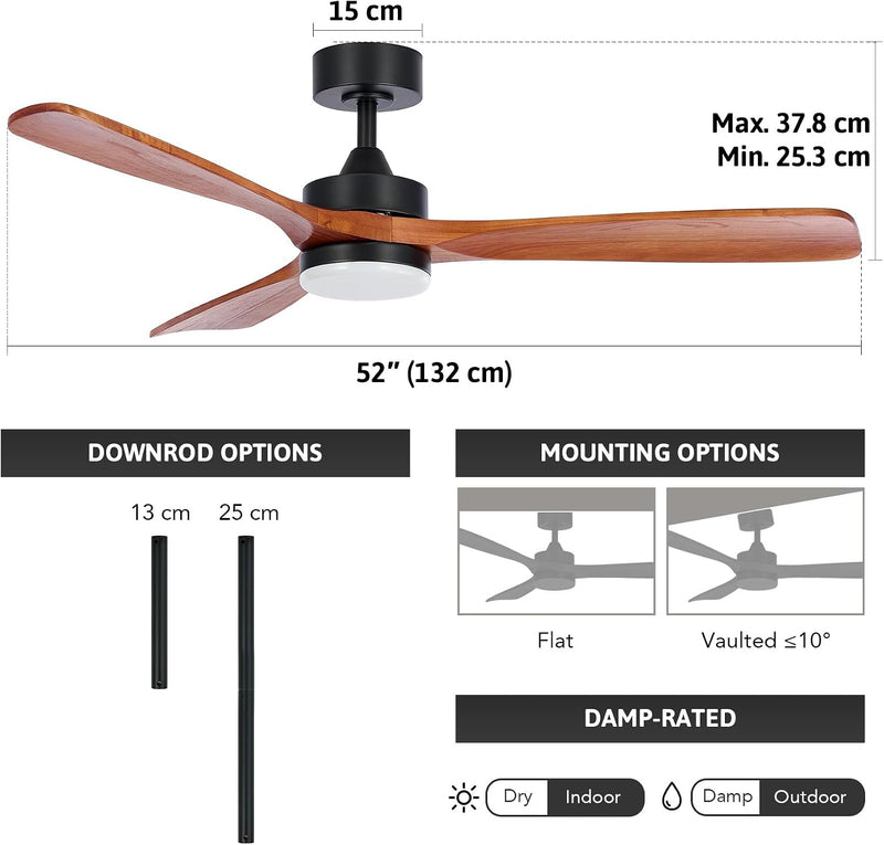 Ceiling Fan with Light Remote Control 52" Modern