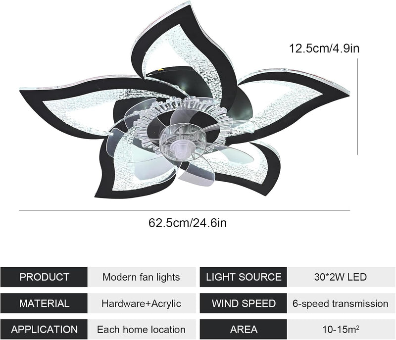 Ceiling Fan with Light Remote Control 62.5CM Low