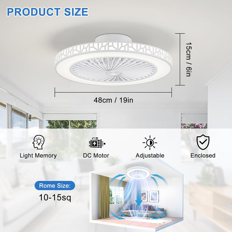 Ceiling Fan with Lights 48CM Iron Bladeless Fans