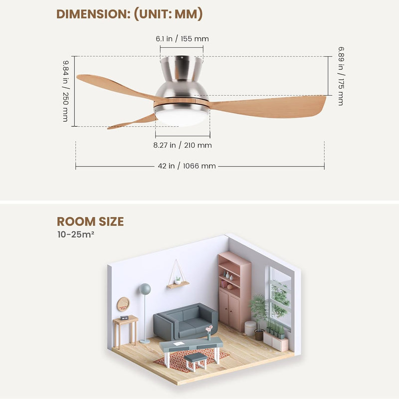 Ceiling Fans with Lights 42'' Flush Mount Fan