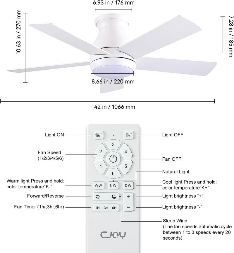 Ceiling Fans with Lights 42'' Flush Mount Fan