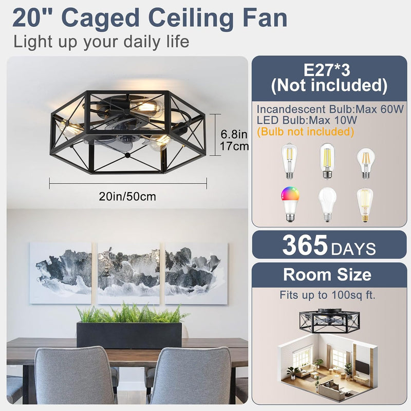 Ceiling Fans with Lights 50CM Industrial Fan 6