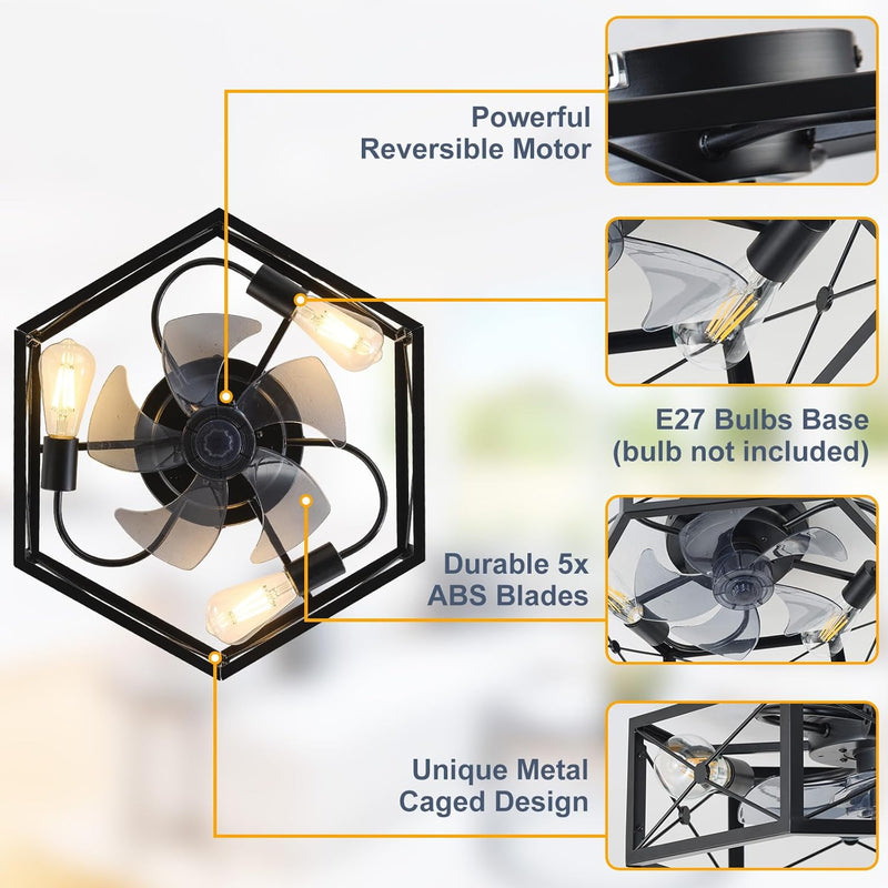 Ceiling Fans with Lights 50CM Industrial Fan 6