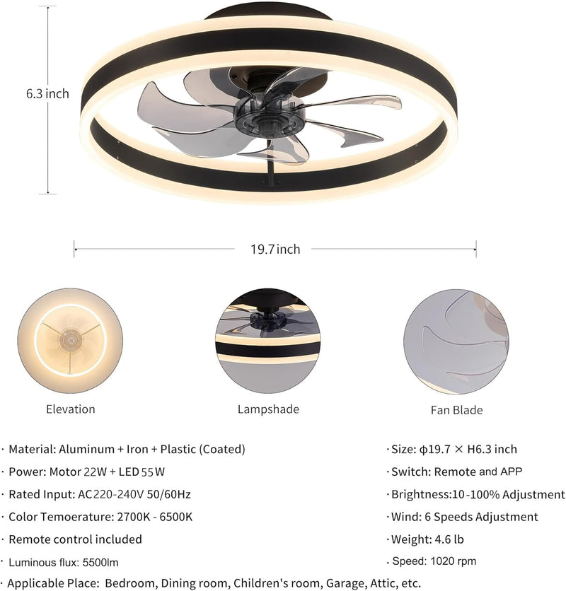 Ceiling Fans with Lights and Remote 45W