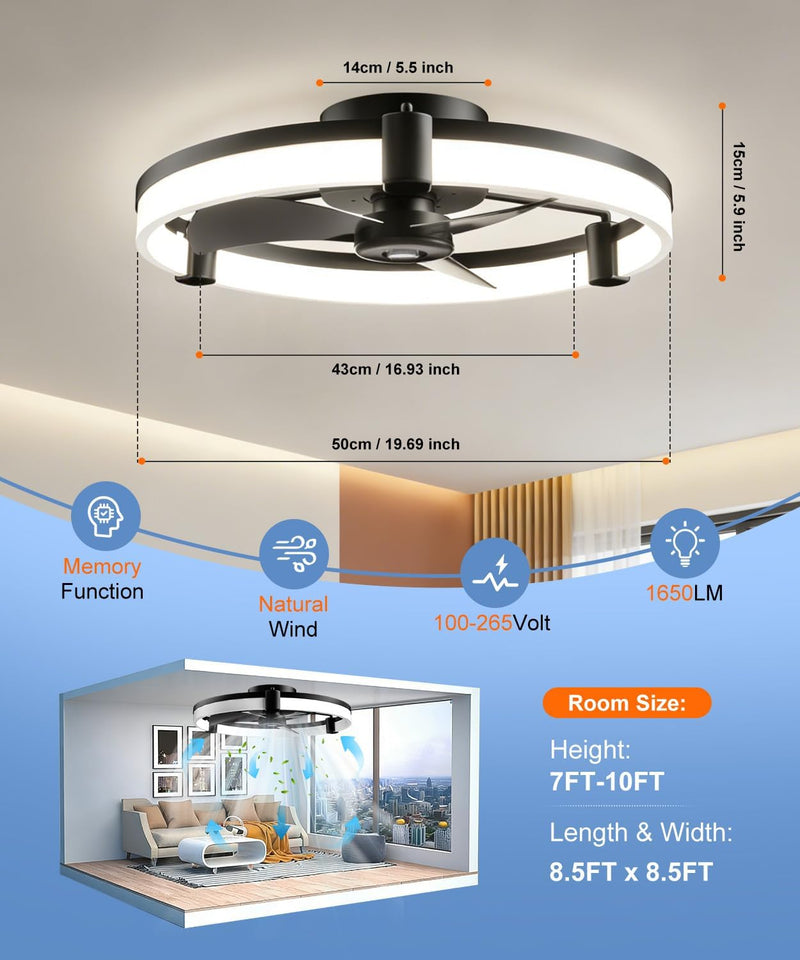 Ceiling Fans with Lights and Remote 50CM Low