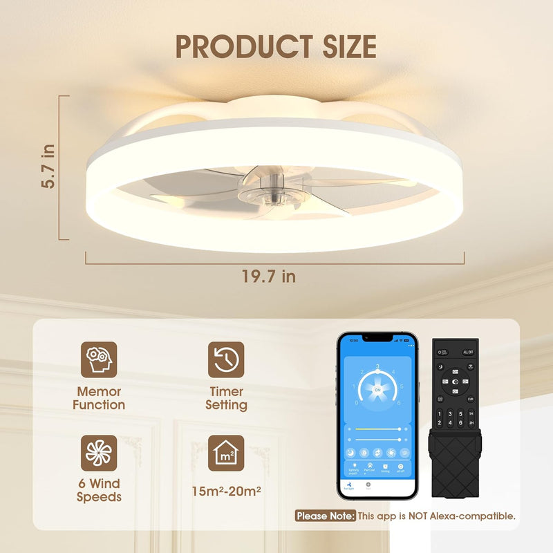 Ceiling Fan with Light Remote 3000K-6500K Dimmable