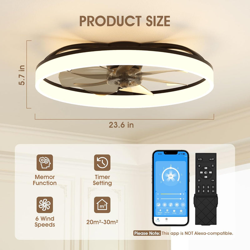 Ceiling Fan with Light Remote 3000K-6500K Dimmable