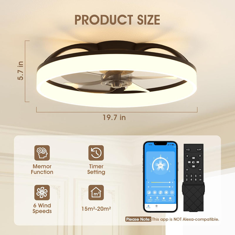 Ceiling Fan with Light Remote 3000K-6500K Dimmable