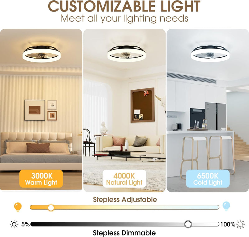 Ceiling Fan with Light Remote 3000K-6500K Dimmable