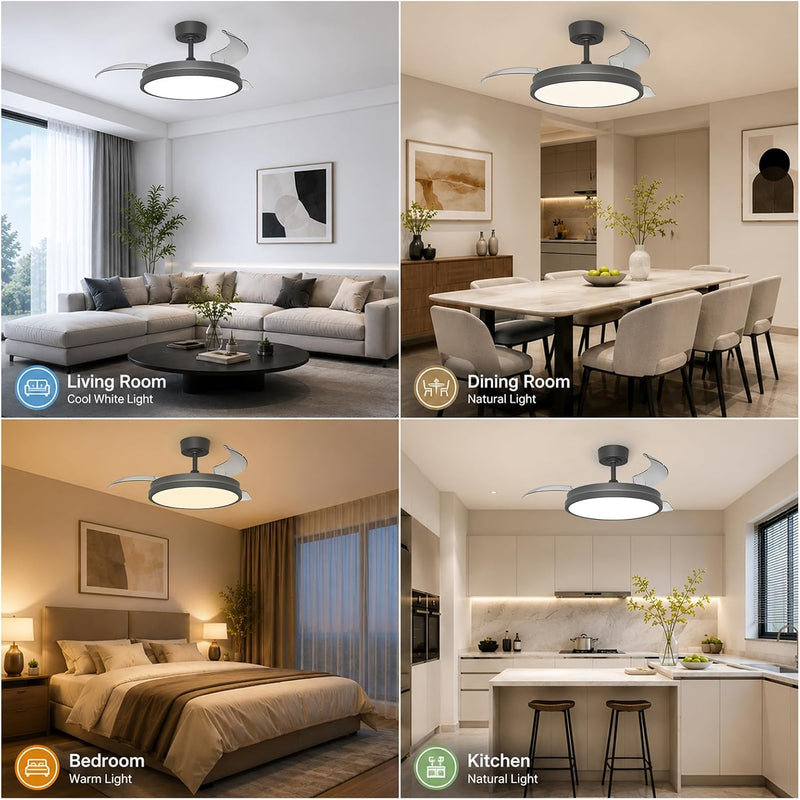 Ceiling Fans with Lights and Remote Retractable Blades