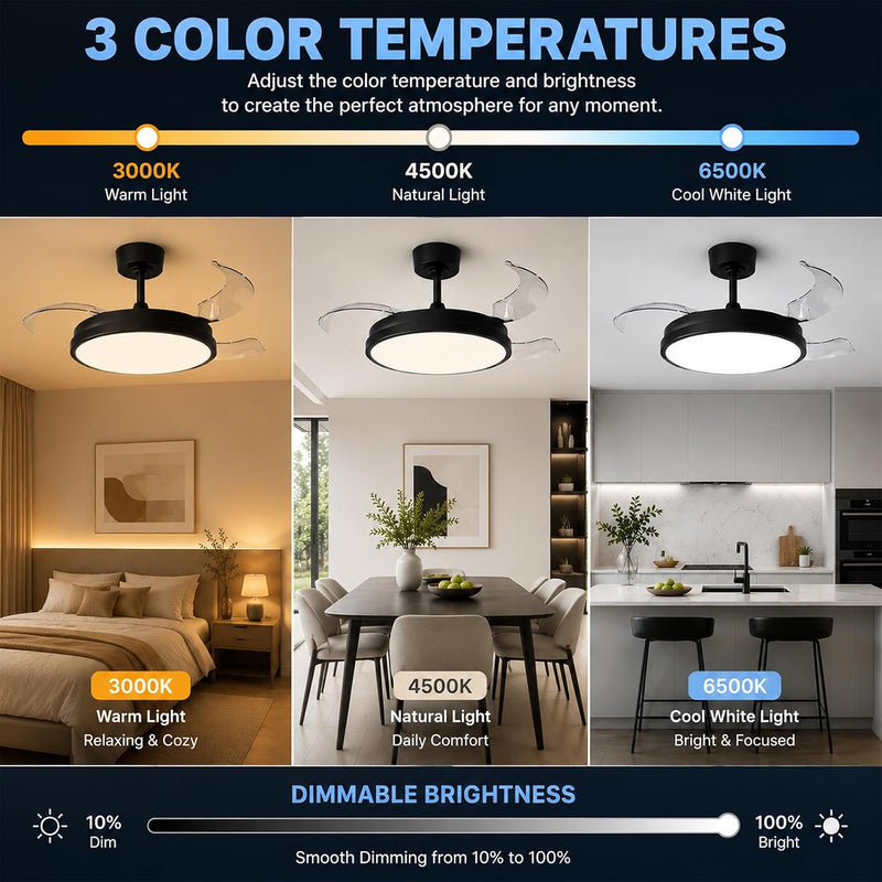 Ceiling Fans with Lights and Remote Retractable Blades