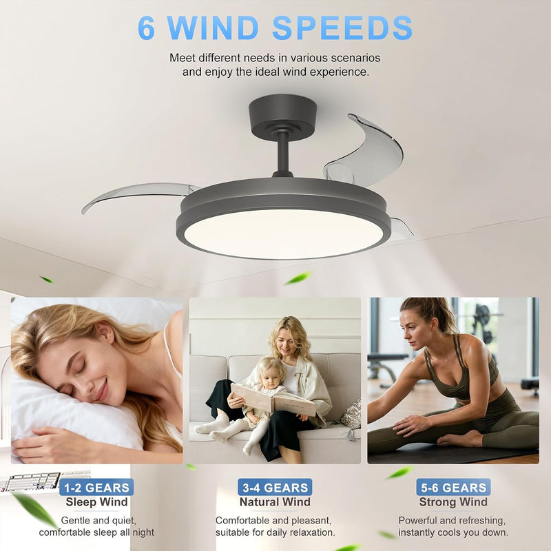 Ceiling Fans with Lights and Remote Retractable Blades
