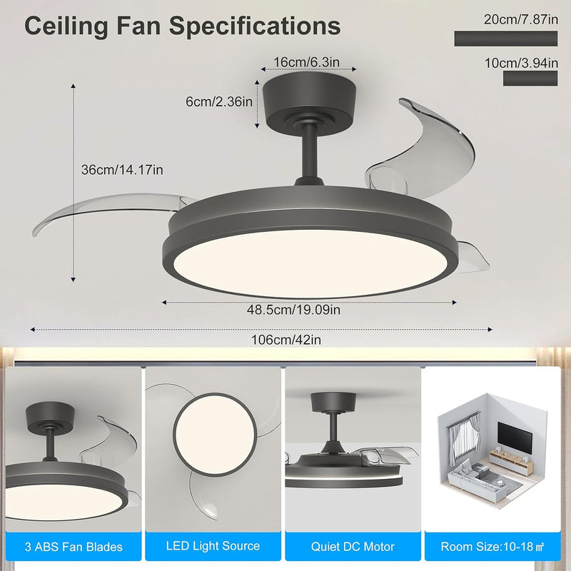Ceiling Fans with Lights and Remote Retractable Blades