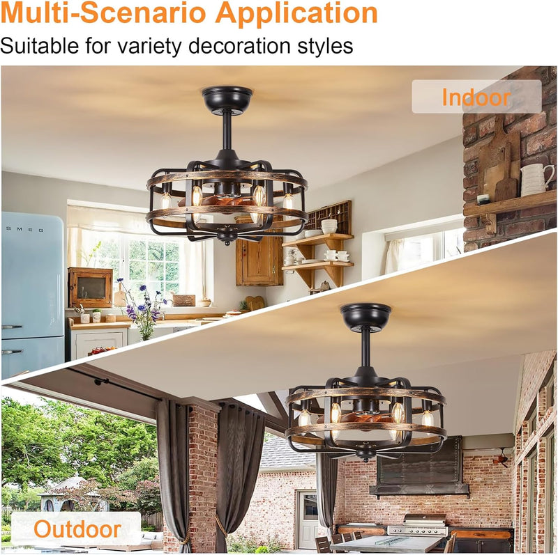 Ceiling Fan with Lights Remote Farmhouse Vintage Iron