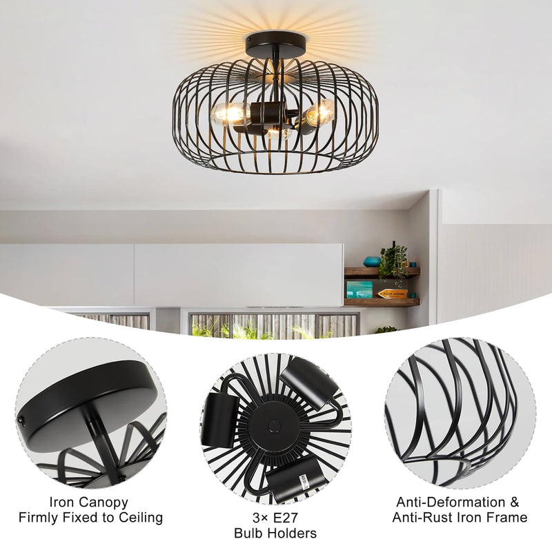 Ceiling Light Fitting 3 Lights 40CM Metal Shade