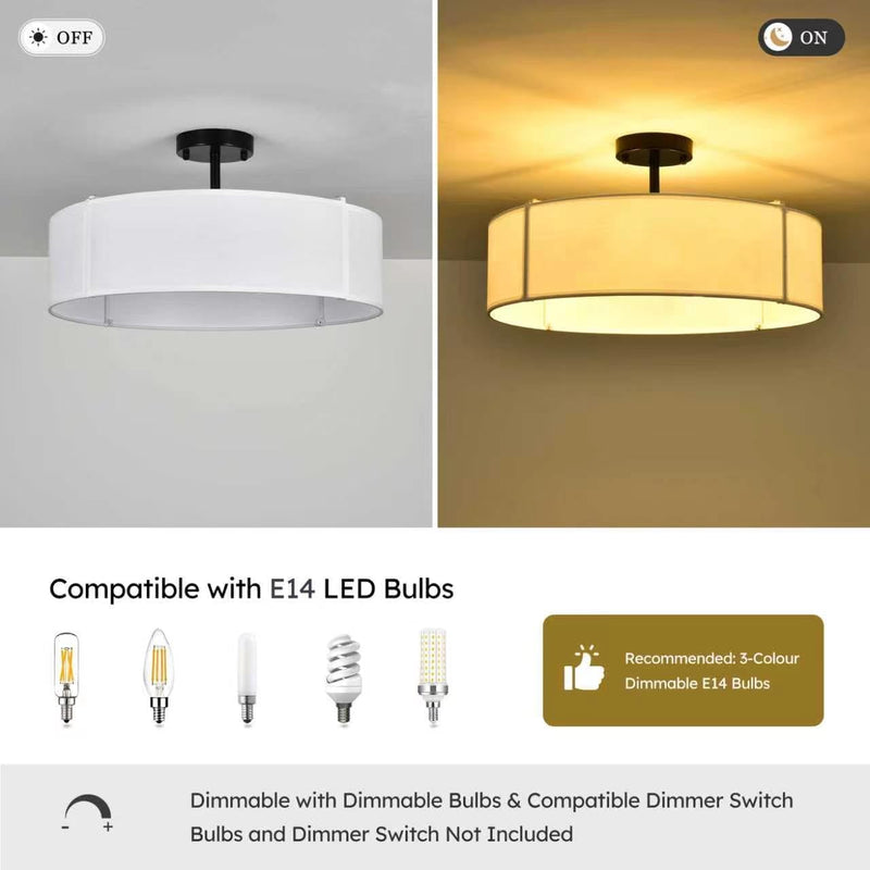 Ceiling Light for Living Room Fabric Shade Semi