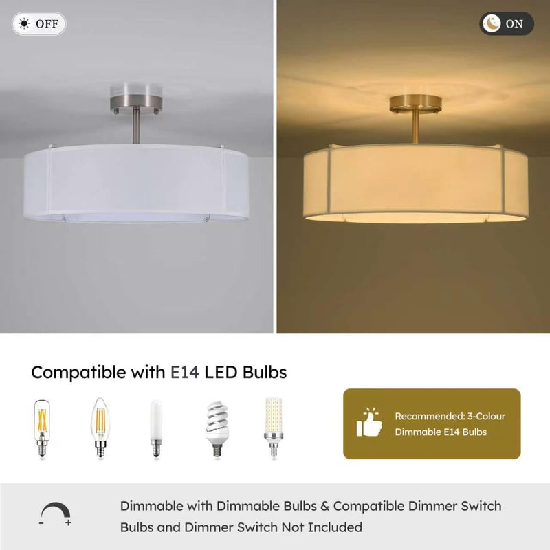 Ceiling Light for Living Room Fabric Shade Semi