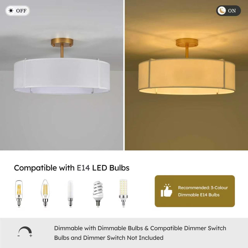 Ceiling Light for Living Room Fabric Shade Semi