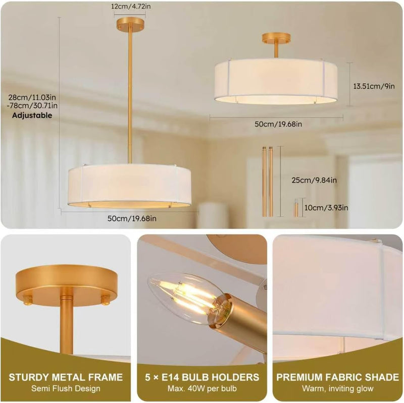 Ceiling Light for Living Room Fabric Shade Semi
