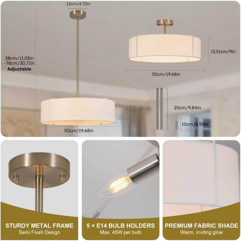 Ceiling Light for Living Room Fabric Shade Semi