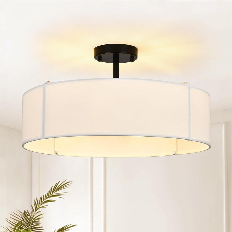 Ceiling Light for Living Room Fabric Shade Semi