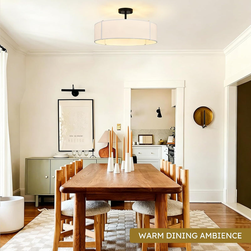 Ceiling Light for Living Room Fabric Shade Semi