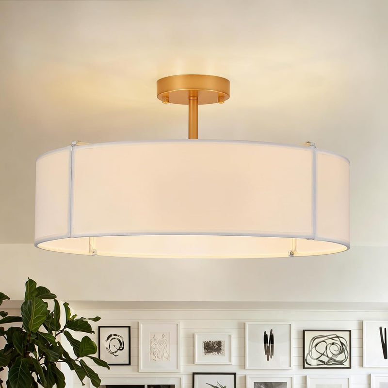 Ceiling Light for Living Room Fabric Shade Semi