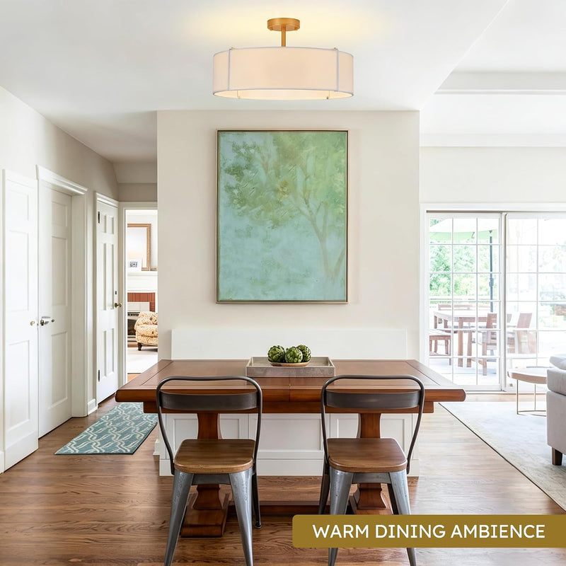 Ceiling Light for Living Room Fabric Shade Semi
