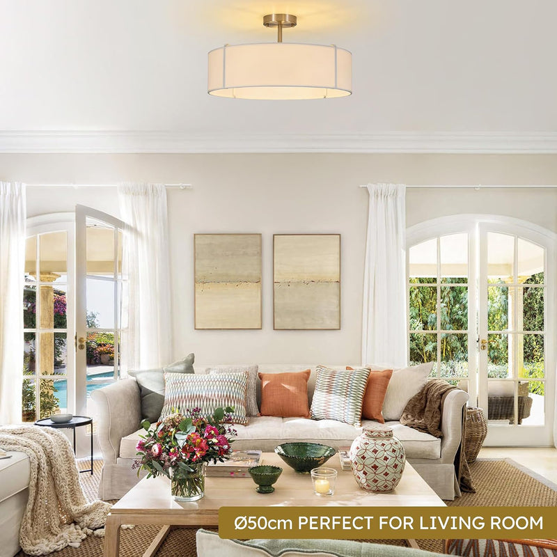 Ceiling Light for Living Room Fabric Shade Semi