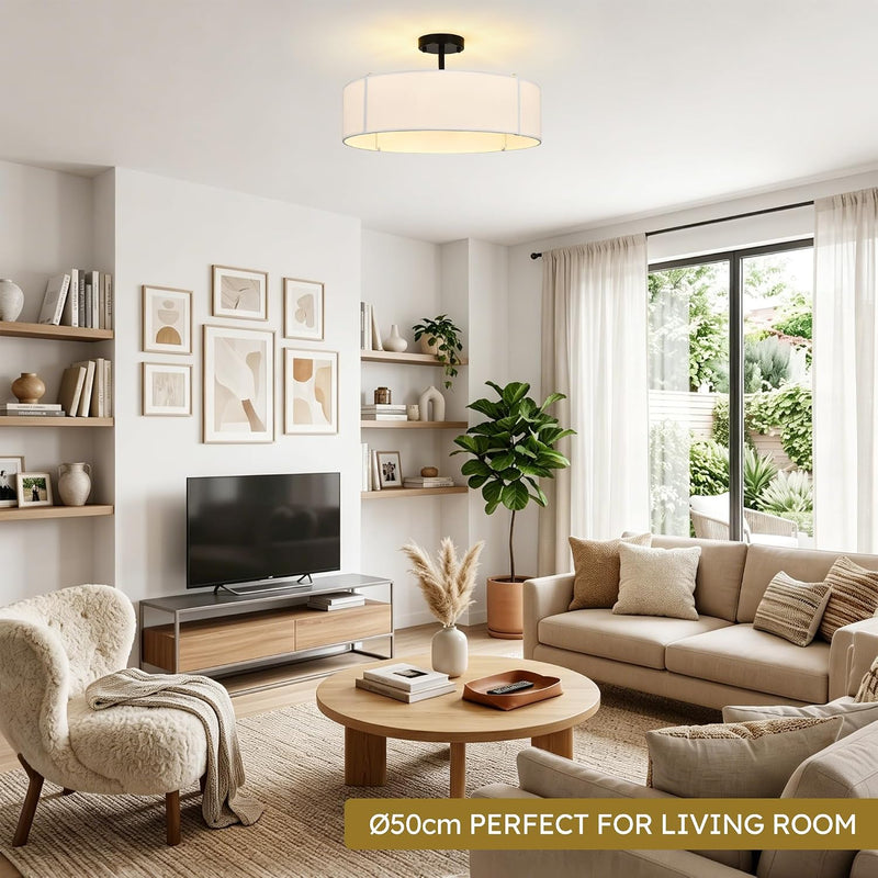 Ceiling Light for Living Room Fabric Shade Semi