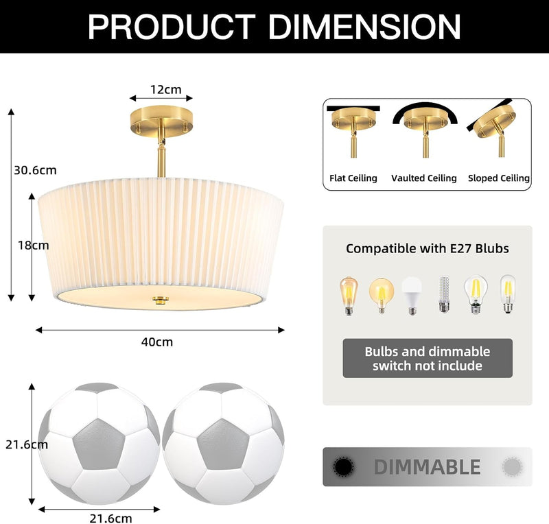 Ceiling Light Living Room Bedroom Lights with Pleated