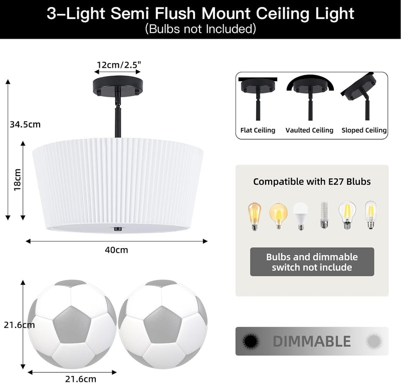 Ceiling Light Living Room Bedroom Lights with Pleated