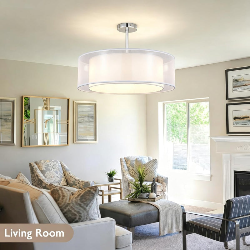 Ceiling Light Modern Fabric Pendant Shade Large Drum