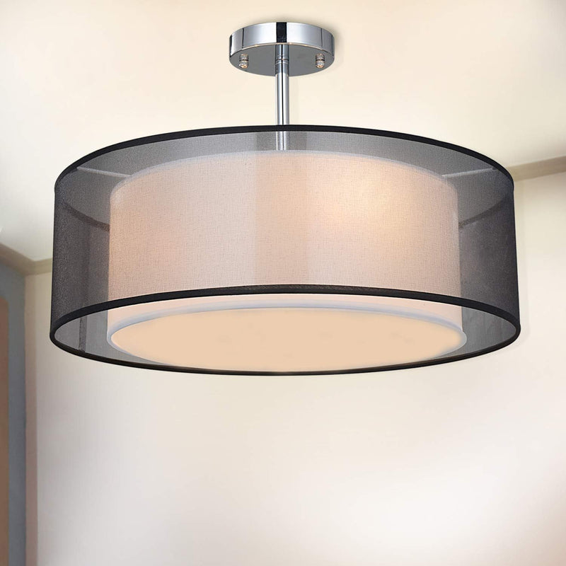 Ceiling Light Modern Fabric Pendant Shade Large Drum