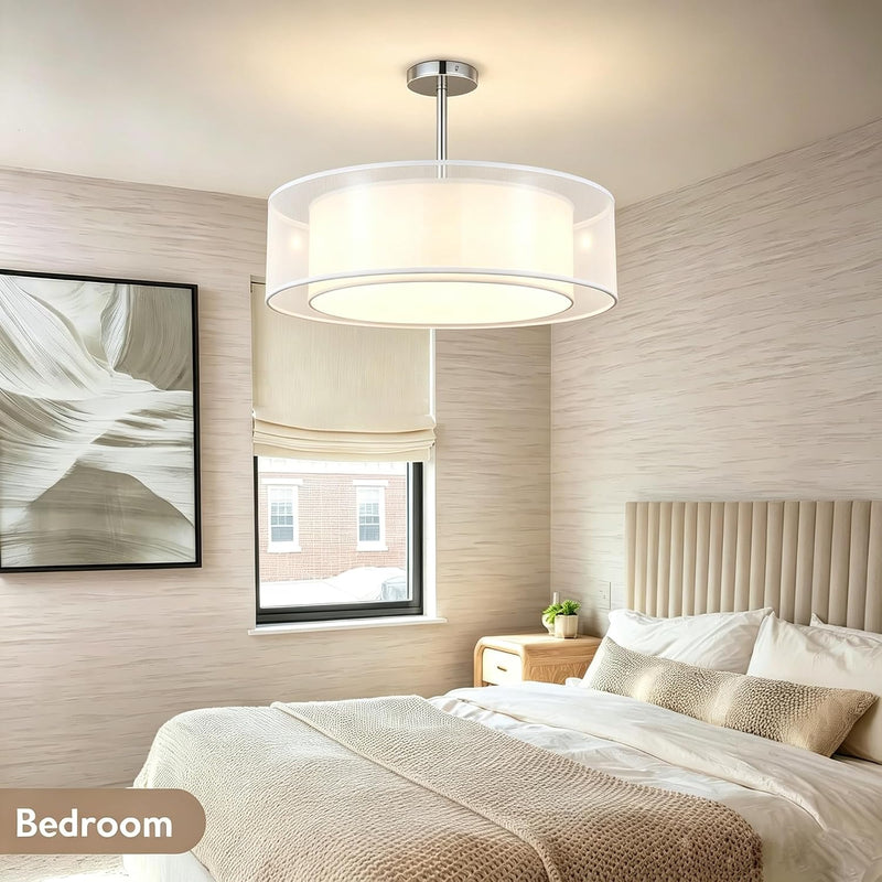 Ceiling Light Modern Fabric Pendant Shade Large Drum