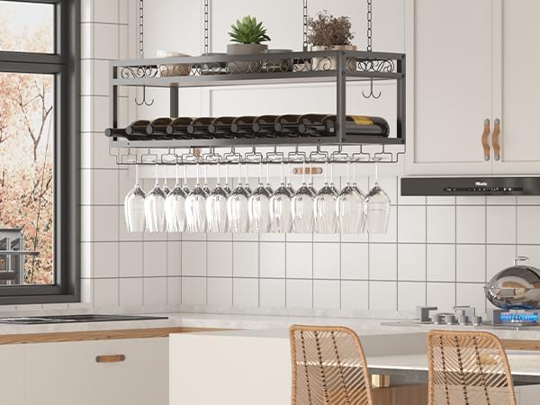 Ceiling Wine Rack Double-Layer Wall Mounted