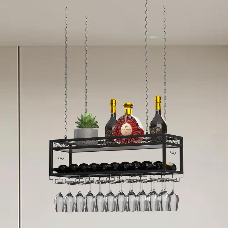 Ceiling Wine Rack Double-Layer Wall Mounted