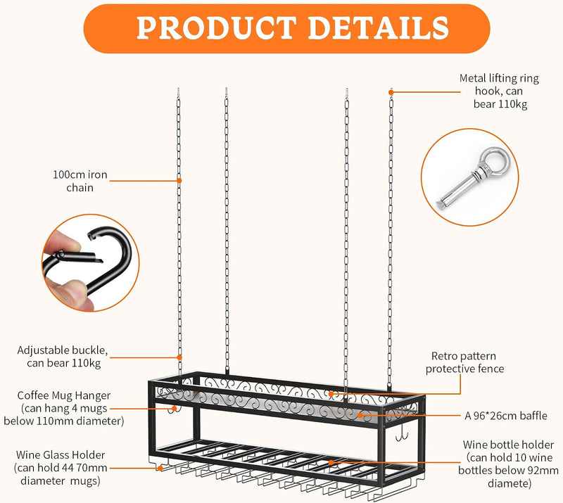 Ceiling Wine Rack Double-Layer Wall Mounted