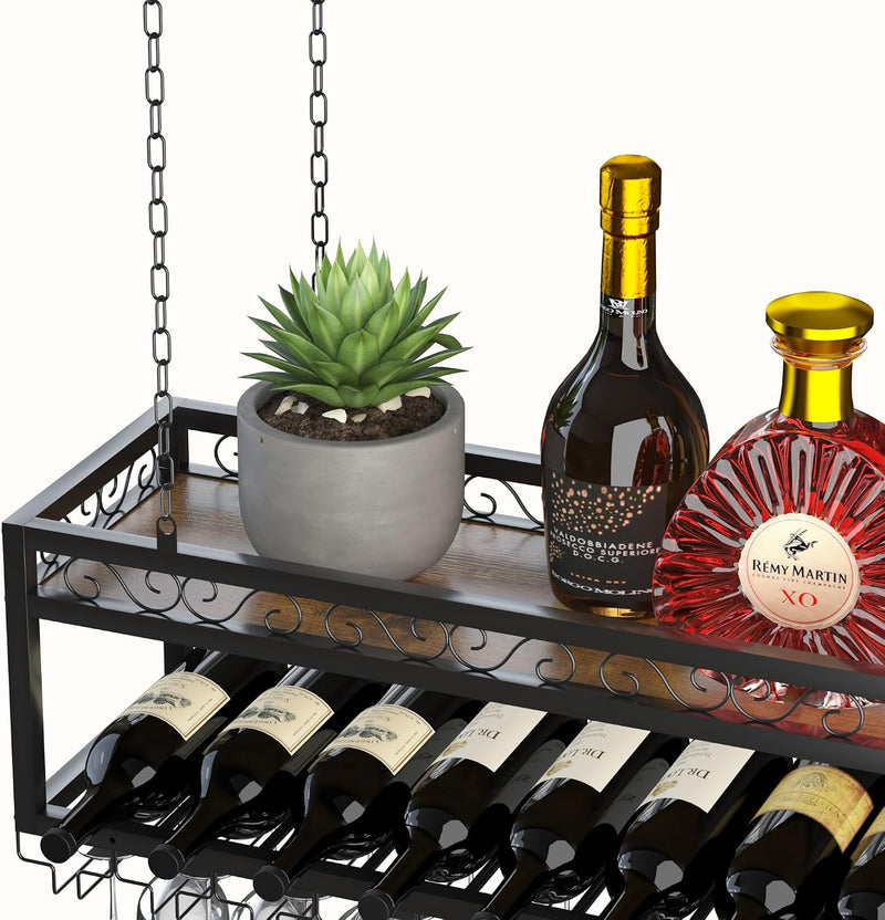 Ceiling Wine Rack Double-Layer Wall Mounted