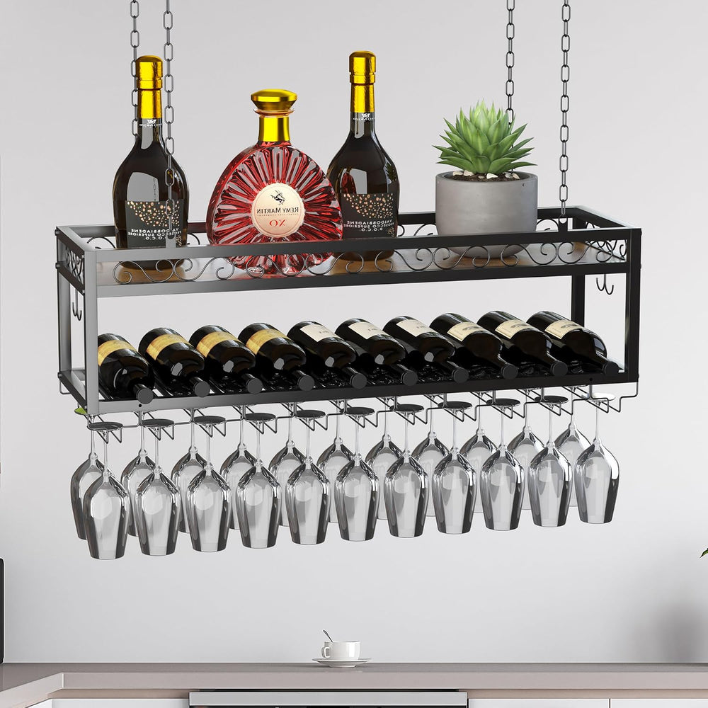 Ceiling Wine Rack Double-Layer Wall Mounted