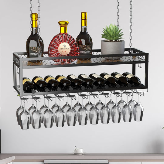 Ceiling Wine Rack Double-Layer Wall Mounted