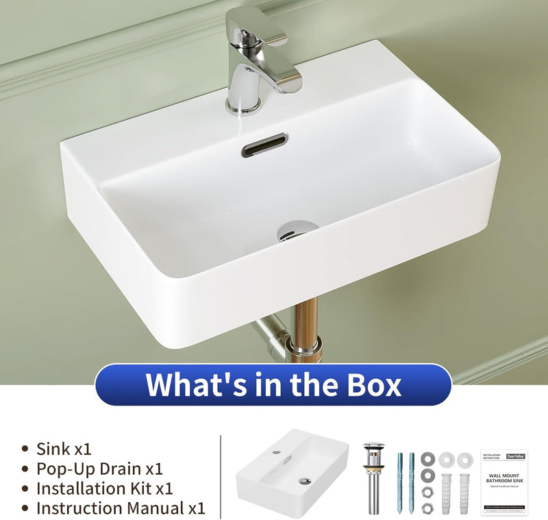 Ceramic Bathroom Sink with Overflow Pop-Up Drain Thin