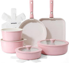 Ceramic Detachable Handle Pots and Pans Set Almond (17 Piece)