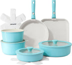 Ceramic Detachable Handle Pots and Pans Set Almond (17 Piece)