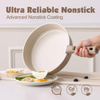 Ceramic Detachable Handle Pots and Pans Set Almond (17 Piece)