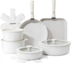 Ceramic Detachable Handle Pots and Pans Set Almond (17 Piece)