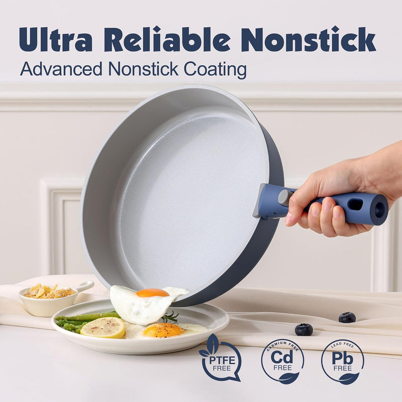 Ceramic Detachable Handle Pots and Pans Set Almond (17 Piece)