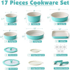 Ceramic Detachable Handle Pots and Pans Set Almond (17 Piece)