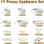 Ceramic Detachable Handle Pots and Pans Set Almond (17 Piece)