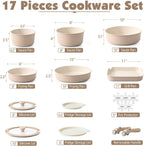 Ceramic Detachable Handle Pots and Pans Set Almond (17 Piece)